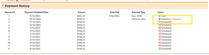 Failed Payment Screenshot